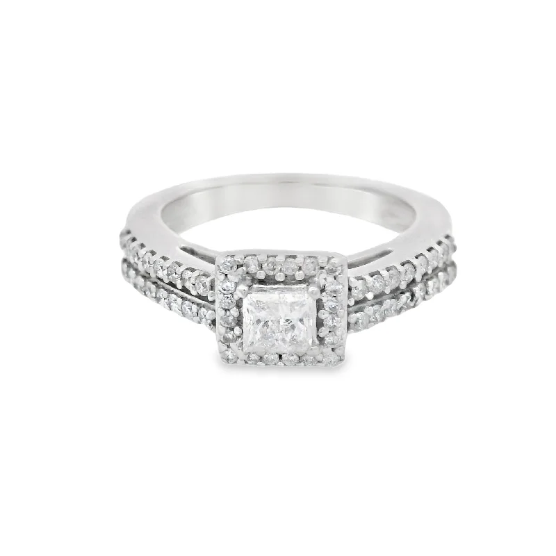 ladies engagement rings square-Princess Cut Halo Split Shank Engagement Ring