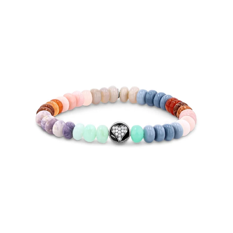 Ladies bracelets blush charm -Cuties Icon Bracelet with Rainbow Opal and Diamond Heart Disk 7mm  B0003953