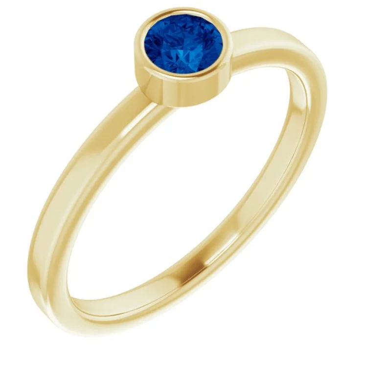 Ladies rings online gem -14K Yellow 4 mm Natural Blue Sapphire Ring