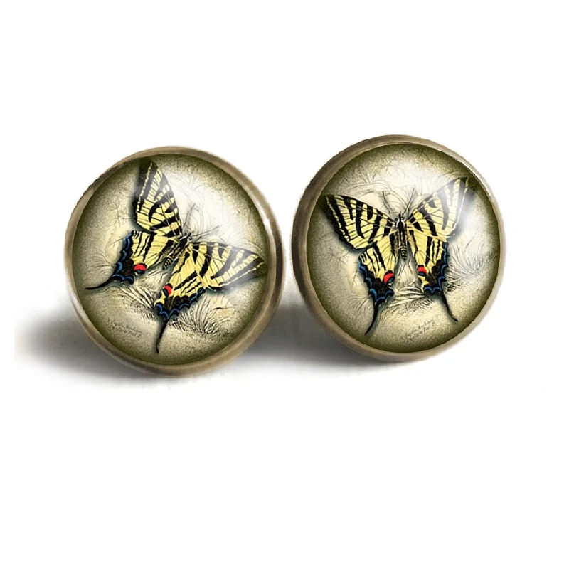 ladies earrings subtle-Swallowtail Butterfly Stud Earrings