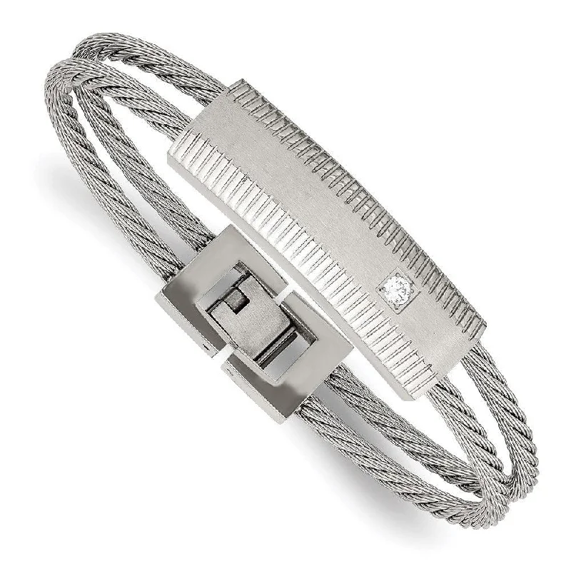 Ladies bracelets nuptial glow -Stainless Steel Polished and Brushed CZ Wire Bracelet