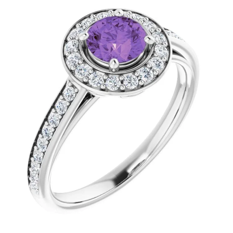 Ladies rings channel glow -Platinum Natural Amethyst & 1/3 CTW Natural Diamond Ring