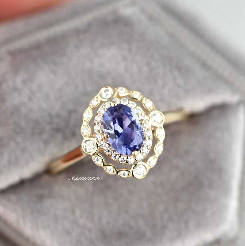 ladies engagement rings modern classic-Valentina Natural Tanzanite Engagement Ring- 10K/14K/18K Solid Yellow Gold