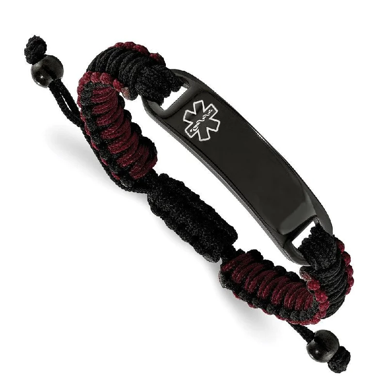 Ladies bracelets warrior shine -Stainless Steel Polished Black IP Black and Red Nylon Medical ID Bracelet