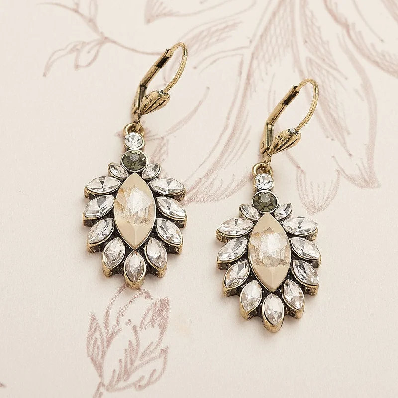 ladies earrings simple-Vintage 1950's Earrings: Diamante & Opal Stone Drop Earrings