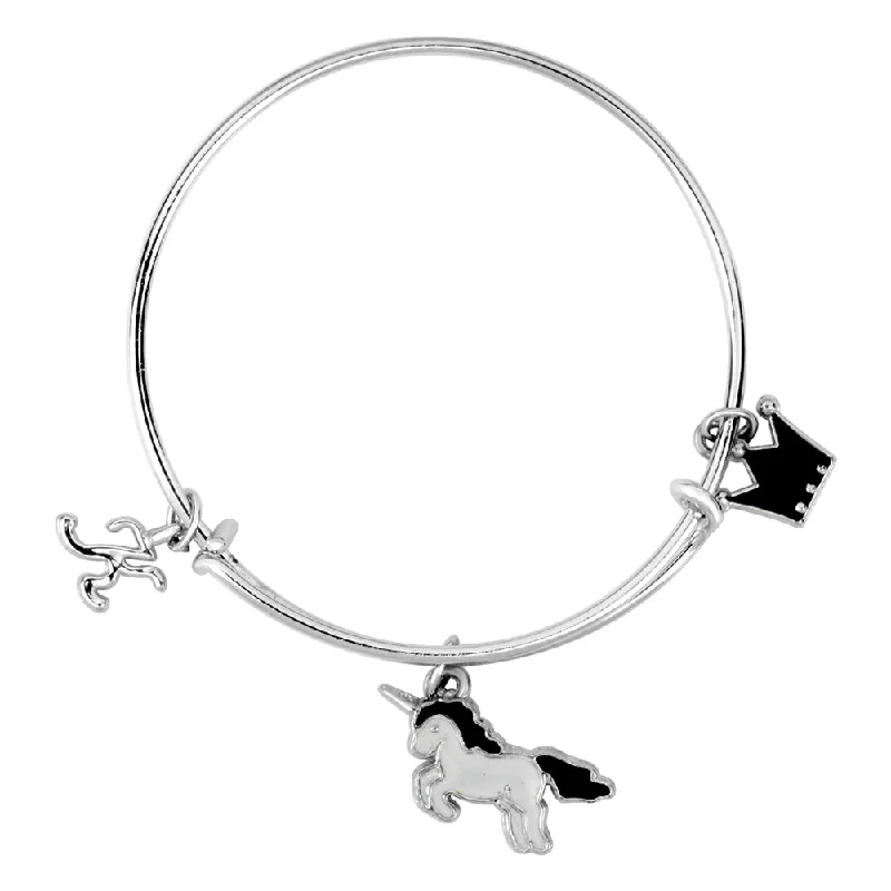 Ladies bracelets burst charm -Mahi K Letter Unicorn & King Shaped Rhodium Plated Enamel Work Charms Kids Bracelets for Kids (BRK1100998R)