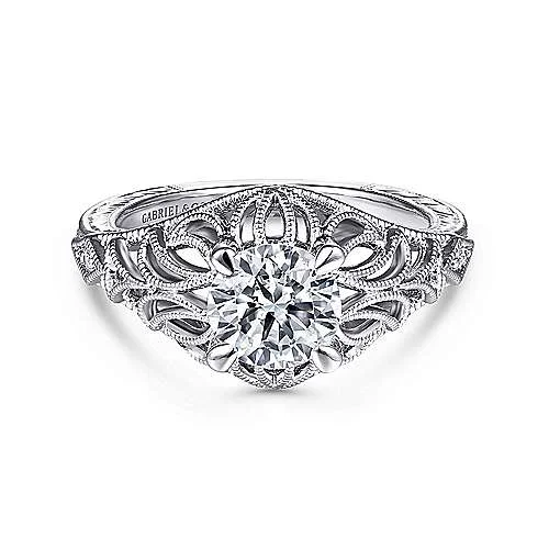 ladies engagement rings gothic-Darren - 14K White Gold Round Diamond Engagement Ring