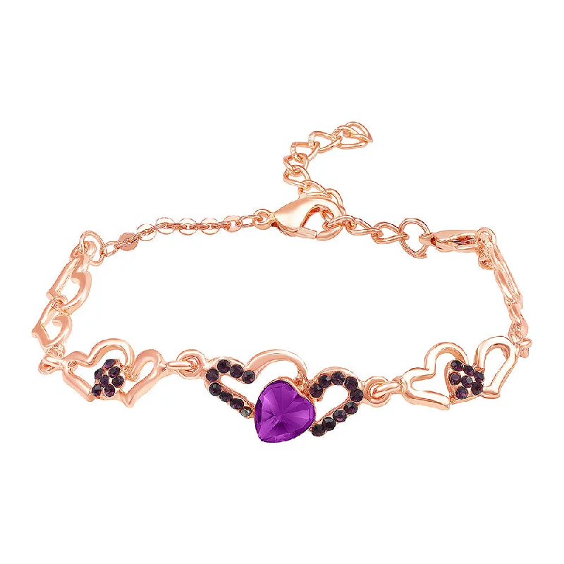 Ladies bracelets crown shine -Mahi Valentine Special Lovely Purple Heart Link Bracelet with Glittering Crystal stones for Girls (BR1100485ZPur)