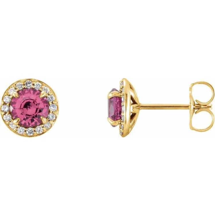 ladies earrings happiness-14K Yellow 5 mm Natural Pink Tourmaline & 1/8 CTW Natural Diamond Earrings