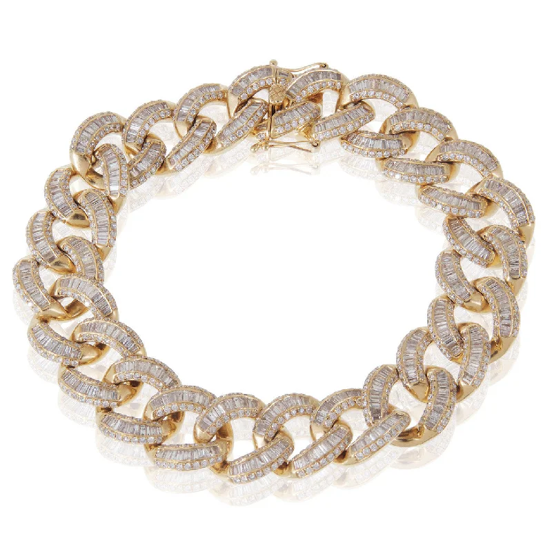 Ladies bracelets loop charm -14k Yellow Gold 13.16ct Baguette Diamond Cuban Bracelet