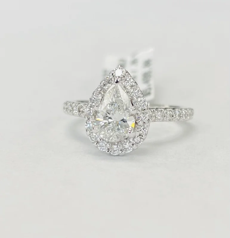 ladies engagement rings bohemian-Pear Halo GIA Certified Engagement Ring