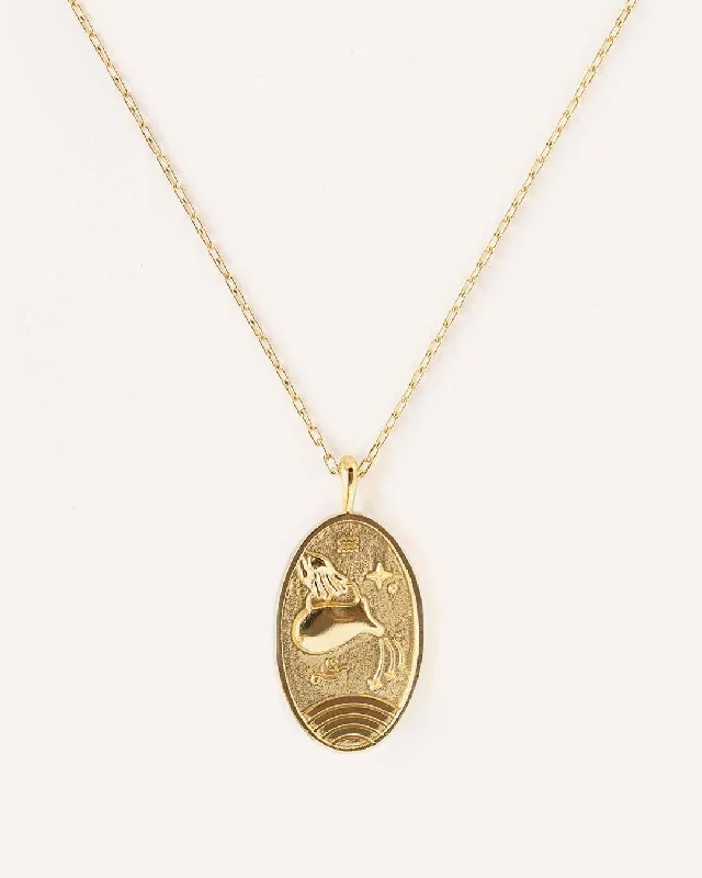 ladies necklaces red-Aquarius | 10K Solid Gold Zodiac Necklace