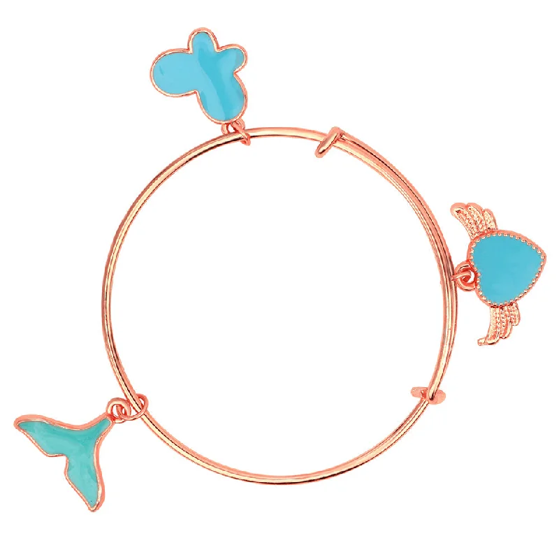 Ladies bracelets mark shine -Mahi Butterfly & Heartwings Shaped Rose Gold Plated Enamel Work Charms Kids Bracelets for Girls (BRK1100825Z)