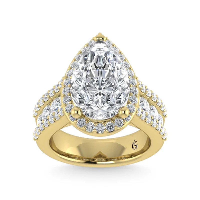 ladies engagement rings sun-14K Yellow Gold Lab Grown Diamond 6 7/8 Ct.Tw. Round Shank Engagement Ring (Pear Center)