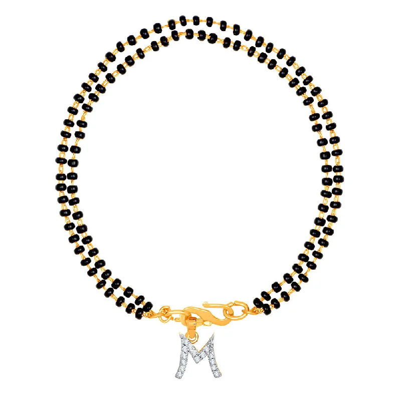 Ladies bracelets web exclusive -Mahi Dual Chain 'M' Alphabet Initial Mangalsutra Bracelet with Beads and Cubic Zirconia for Women (BR1100499G)