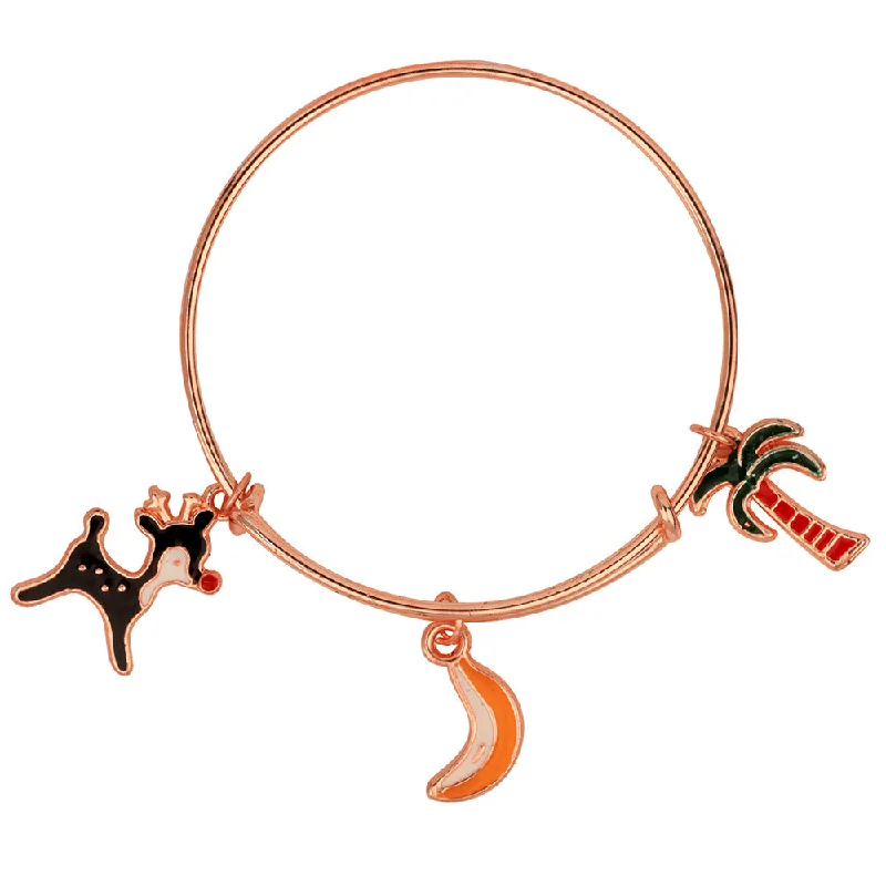 Ladies bracelets old glow -Mahi Coconut Tree, Banana & Dog Shaped Rose Gold Plated Enamel Work Charms Bracelet for Kids (BRK1100862Z)