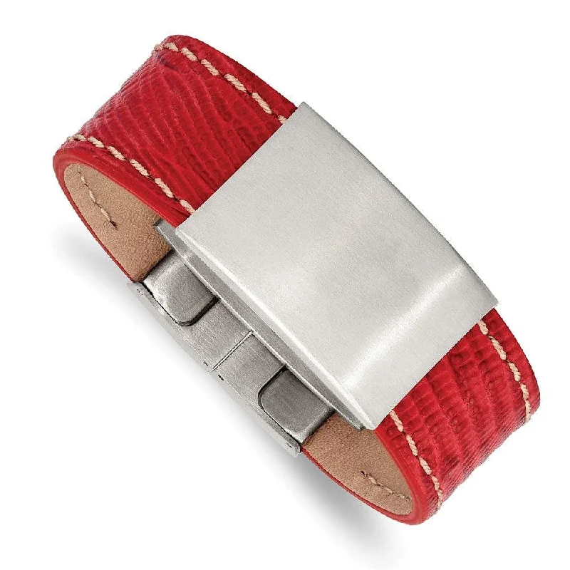 Ladies bracelets sakura glow -Stainless Steel Brushed Red Leather 8in ID Bracelet