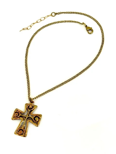 ladies necklaces online-Multi Metal Artisan Necklace with Brass chain - Cross