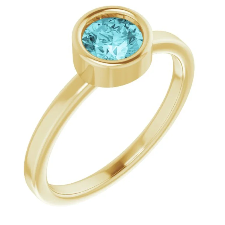 Ladies rings trillion shine -14K Yellow 5.5 mm Natural Blue Zircon Ring