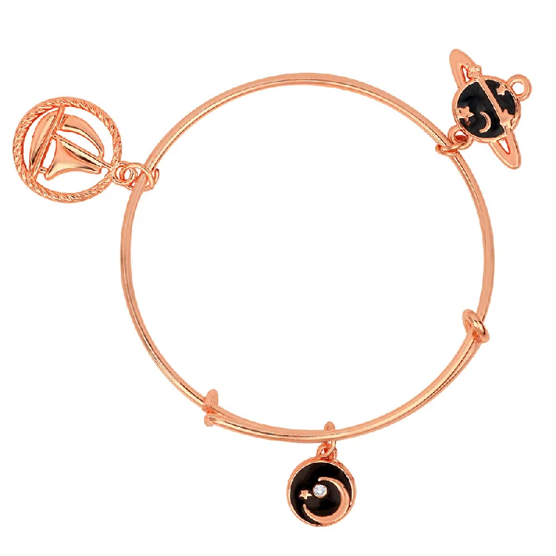 Ladies bracelets blush charm -Mahi Ship Moon & Planet Shaped Rose Gold Plated Enamel Work Charms Bracelet for Kids (BRK1100857Z)