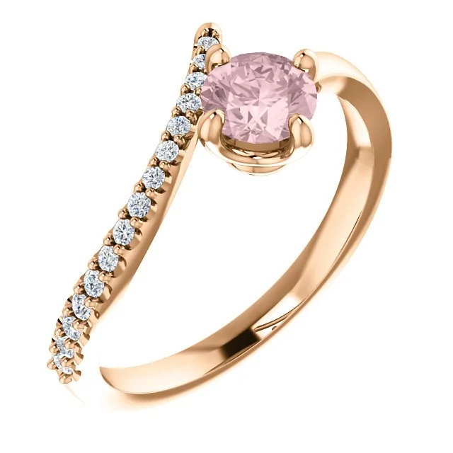 Ladies rings trillion shine -14KT GOLD 0.48 CT MORGANITE & 0.10 CTW DIAMOND BYPASS RING