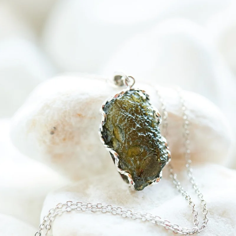 ladies necklaces subtle elegance-Real Raw Moldavite Crystal Necklace