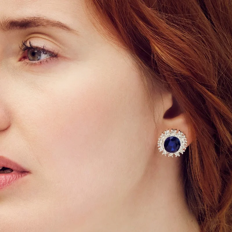 ladies earrings durable design-Princess Diana Inspired Earrings: Vintage Sapphire Crystal Stud Earrings