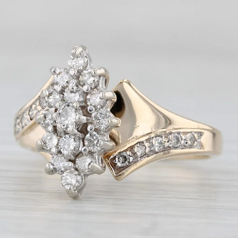 ladies engagement rings display-0.60ctw Diamond Cluster Bypass Ring 10k Yellow Gold Vintage Engagement