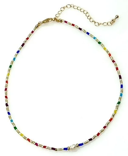 ladies necklaces affordable-Beaded Necklace with Pearl Pendant - Multi colors