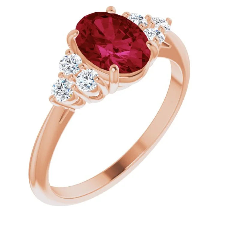 Ladies rings tiger eye shine -14K Rose Lab-Grown Ruby & 1/6 CTW Natural Diamond Ring