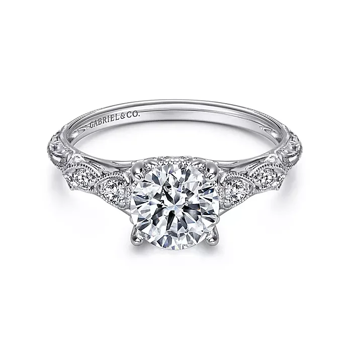 ladies engagement rings romantic-Chelsea - 14K White Gold Round Diamond Engagement Ring