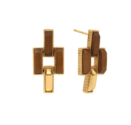 ladies earrings multi stone-Earrings - Pathway Post Small Link Earrings in Gold/Teak