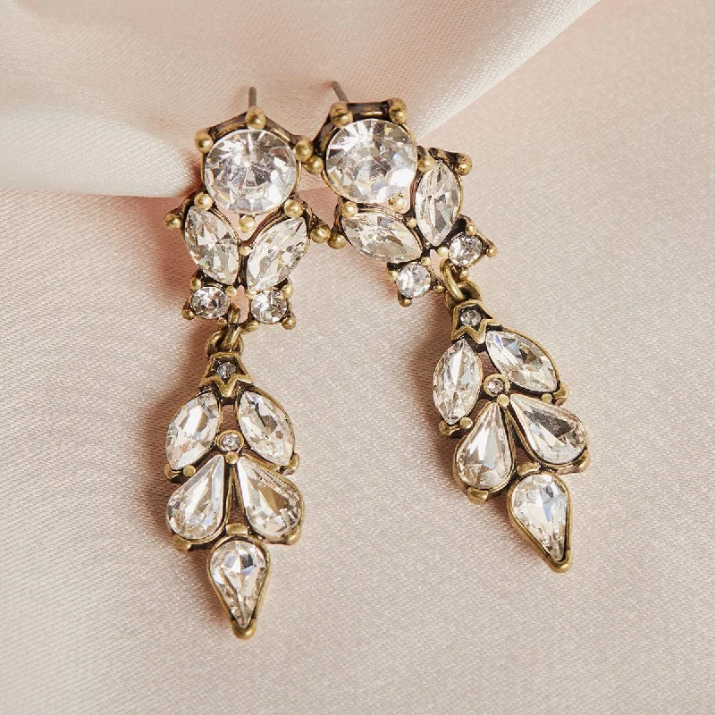 ladies earrings wedding-Antique Vintage Earrings: Diamante Drop Earrings