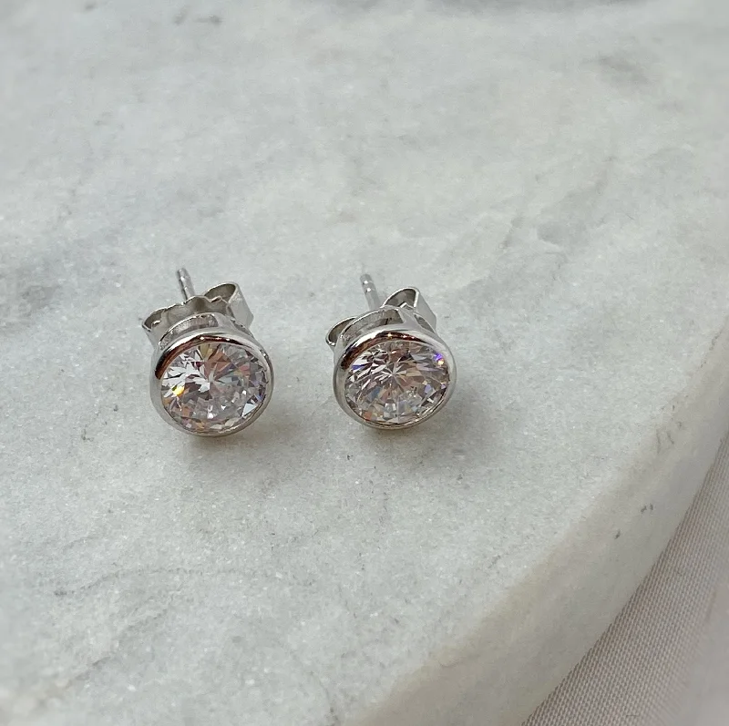 ladies earrings discount-Earrings - Clear Bezel Set Round Studs