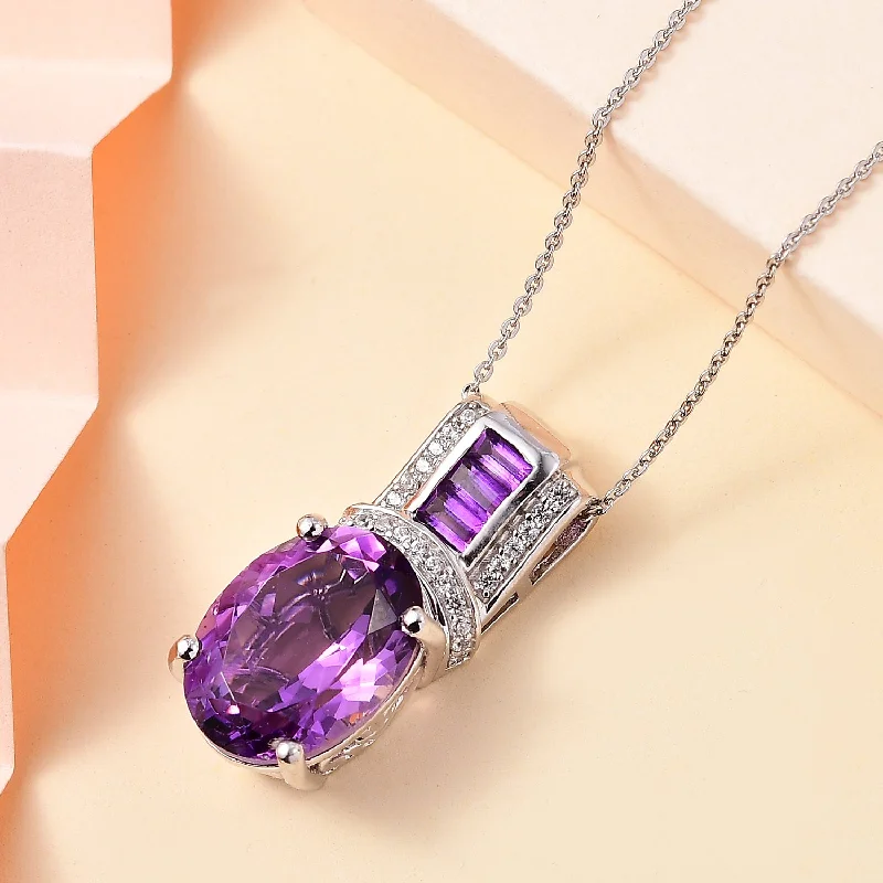 ladies necklaces one of a kind-African Amethyst and White Zircon Pendant Necklace