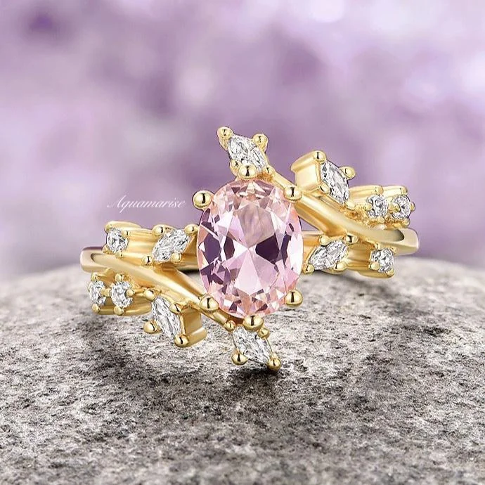 ladies engagement rings special occasion-Morganite Fairy Leaf Engagement Ring- 14K Solid Yellow Gold