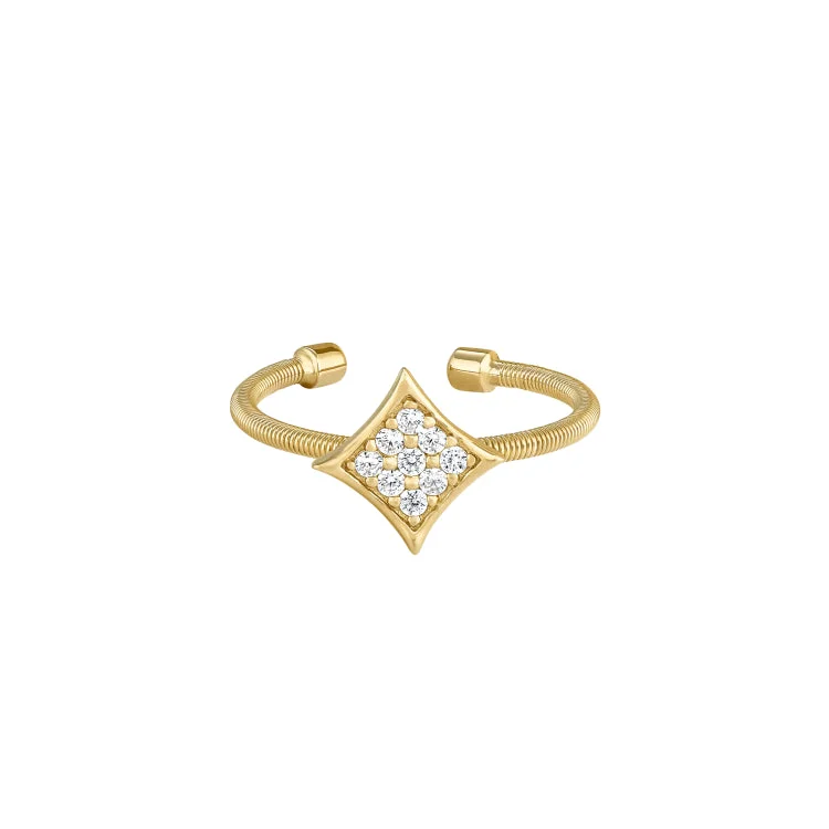 Ladies rings green glow -Gold Finish Sterling Silver Cable Cuff Diamond Shaped Ring with Simulated Diamonds