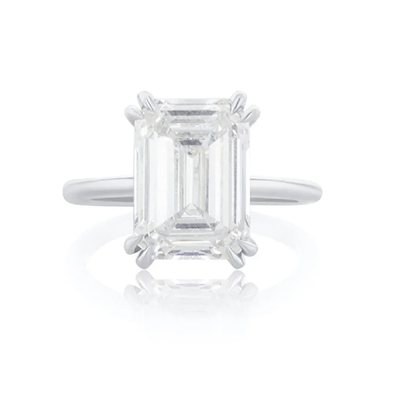 ladies engagement rings princess-5.03 CT Emerald Cut Diamond Solitaire 18K White Gold Engagement Ring