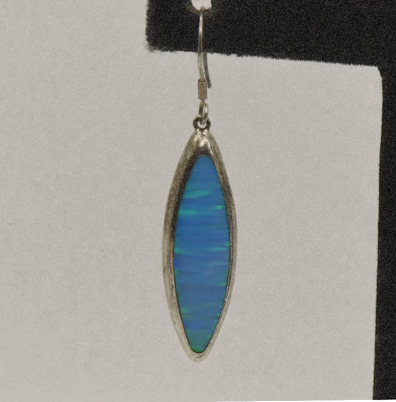 ladies earrings ocean-UNMATCHED Synthetic Blue Opal Sterling Silver Dangle Earring