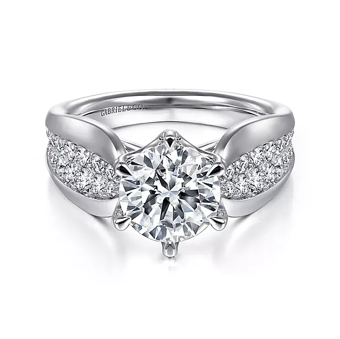 ladies engagement rings antique-Ember - 14K White Gold Wide Band Round Diamond Engagement Ring