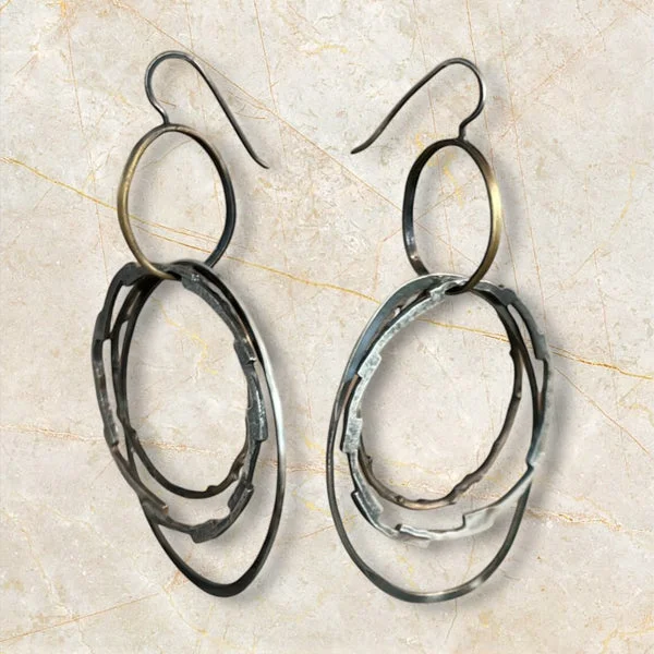 ladies earrings summer-Sterling Silver Hoop With Brass Earring