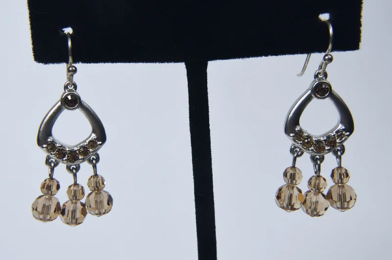 ladies earrings victorian-Swarovski - Silver Tone Crystal Bead Dangle Earrings