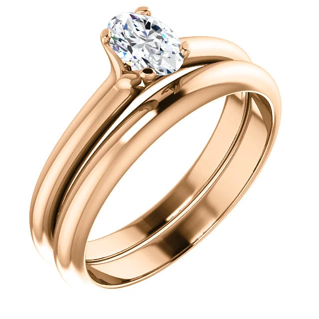 ladies engagement rings memory-14K Rose Oval Solitaire Engagement Ring Matching Band 122005:908:PMB