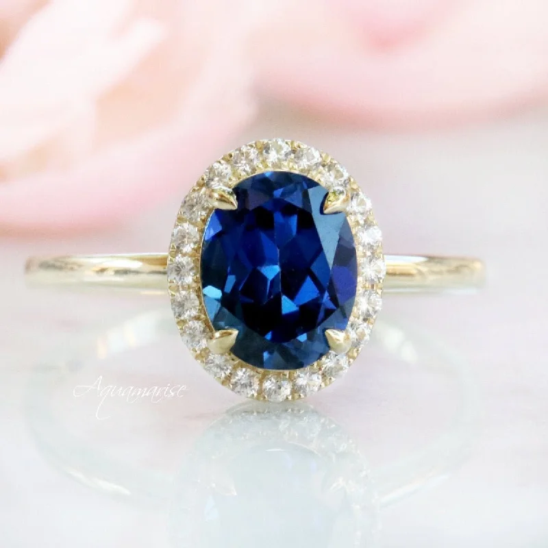 ladies engagement rings trendy-Natural Sapphire Engagement Ring- 10K/ 14K/ 18K Solid Yellow Gold