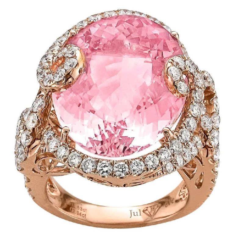 Ladies rings floral sparkle -JULEVE 18KT GOLD 18.63 CT OVAL MORGANITE & 2.34 CTW DIAMOND RING