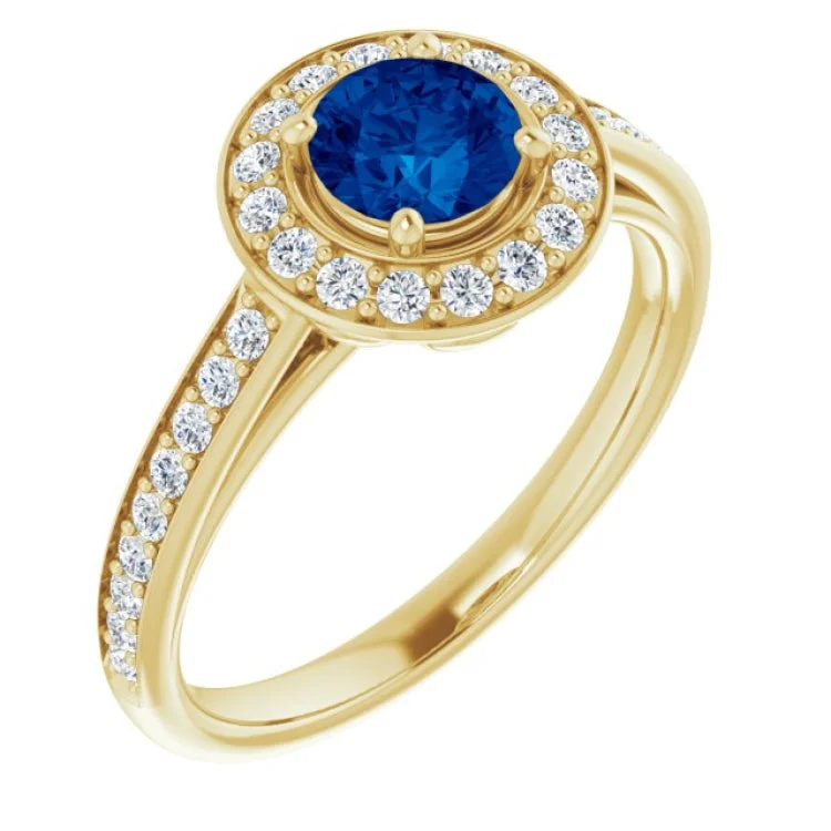 Ladies rings lotus glow -14K Yellow Lab-Grown Blue Sapphire & 1/3 CTW Natural Diamond Ring