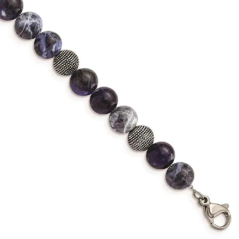 Ladies bracelets amber glow -Stainless Steel Antiqued & Polished Sodalite 7.5in w/1in ext Bracelet