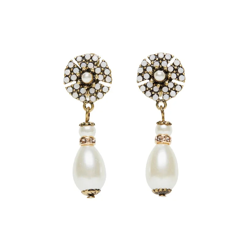 ladies earrings gift box-Miriam Haskell Inspired Clip On Earrings: Vintage Pearl & Crystal Drop Clip On Earrings