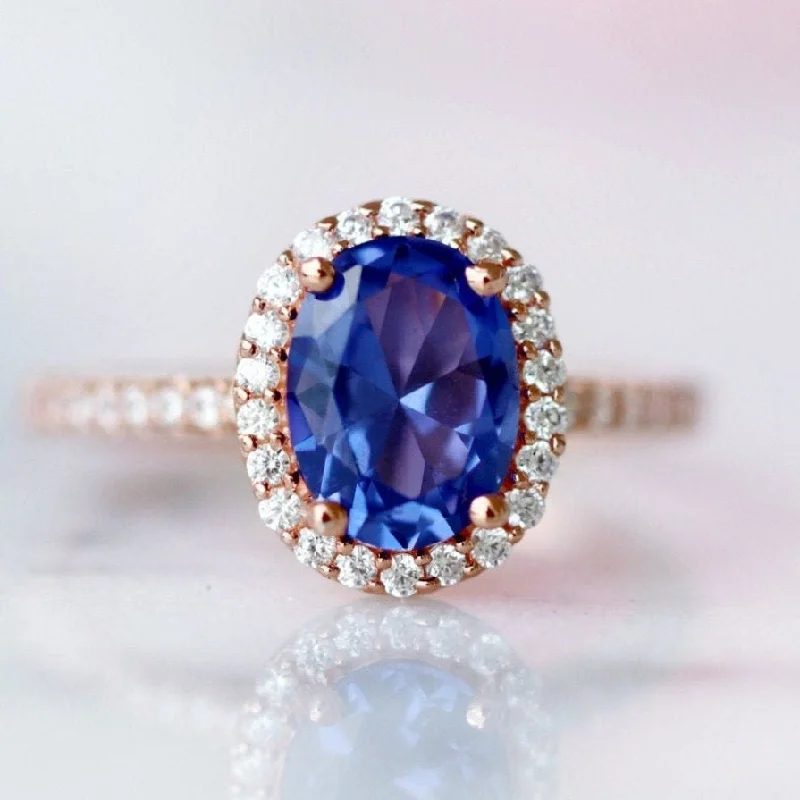 ladies engagement rings wedding-Iris Natural Tanzanite Engagement Ring- 14K Solid Rose Gold