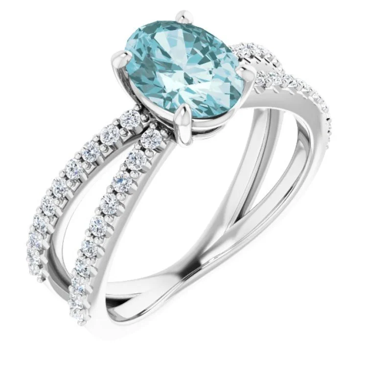 Ladies rings moissanite shine -14K White Natural Sky Blue Topaz & 1/3 CTW Natural Diamond Ring